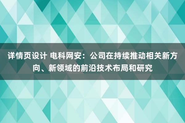 详情页设计 电科网安：公司在持续推动相关新方向、新领域的前沿技术布局和研究