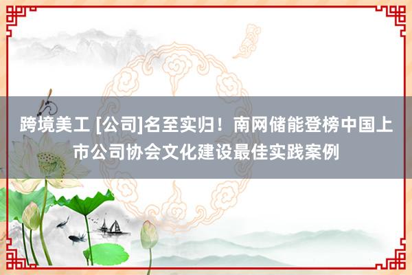 跨境美工 [公司]名至实归！南网储能登榜中国上市公司协会文化建设最佳实践案例