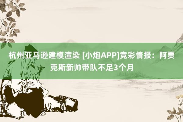 杭州亚马逊建模渲染 [小炮APP]竞彩情报：阿贾克斯新帅带队不足3个月